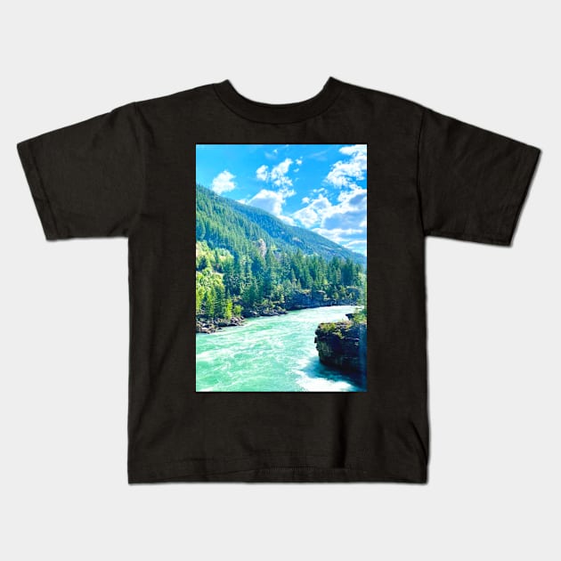 Kootenai Falls Flowing through the forest Kids T-Shirt by Felicity-K